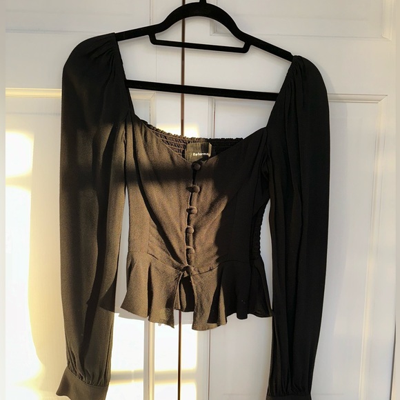Reformation Black Buttoned Long Sleeve Peplum Blouse - Picture 12 of 12